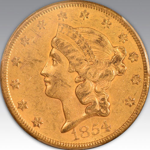 1854 $20 Libery Head Eagle Large Date AU 55