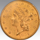 1854 $20 Libery Head Eagle Large Date AU 55