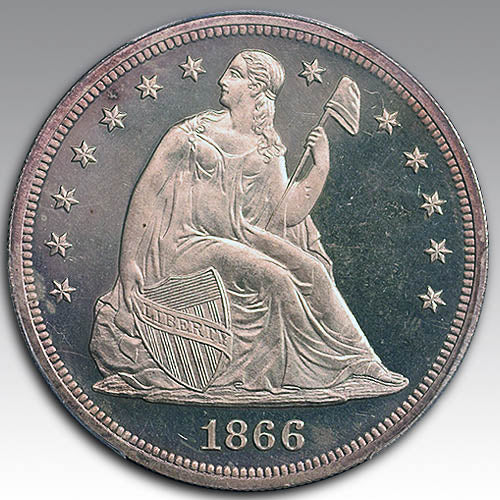 1866 $1 Motto, DC PR 65 DC