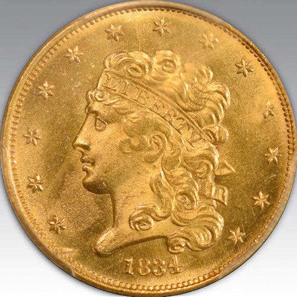 1834 $5 Classic, Plain 4 MS 64